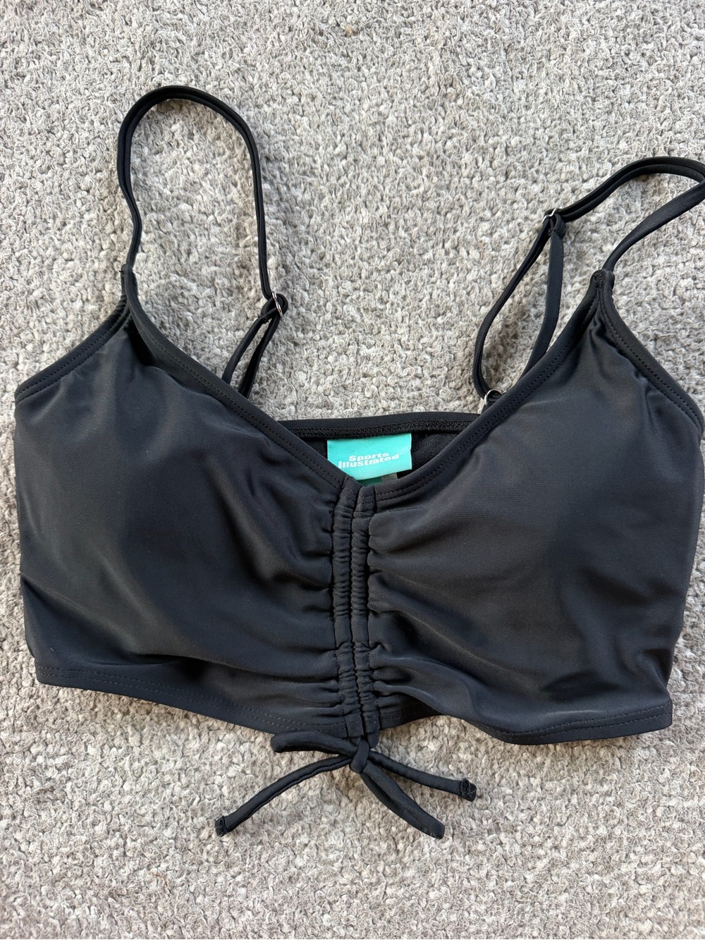 Black Ruched Front Bikini Top - Adjustable Straps